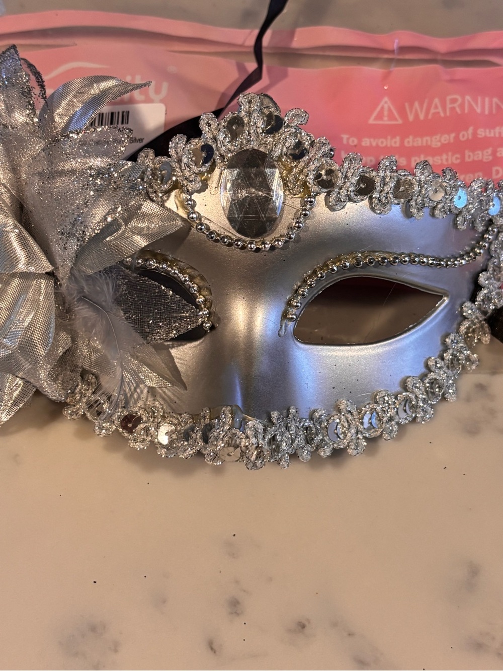 Simplicity Silver Decorative Venetian Masquerade Mask with Floral Accent